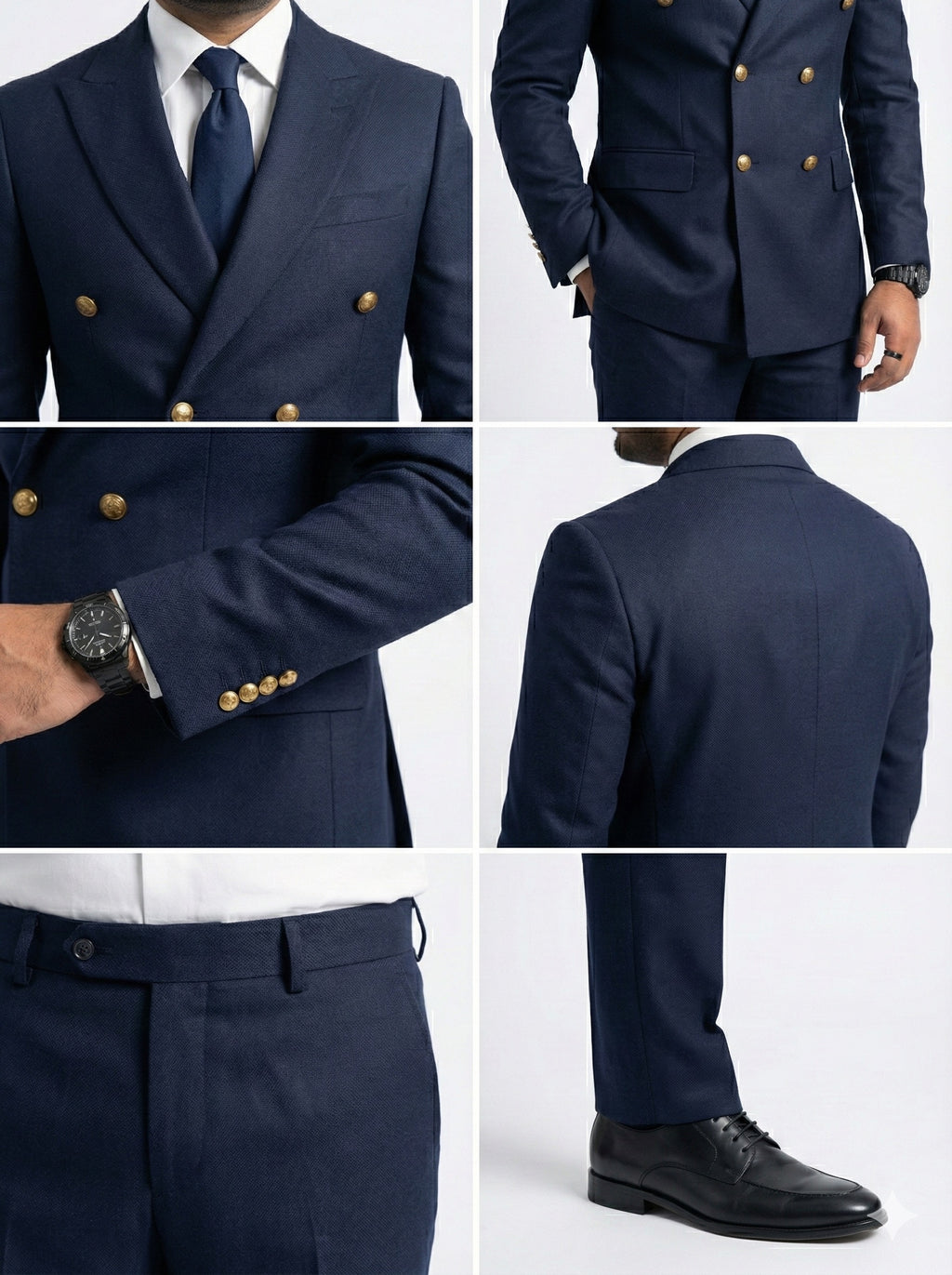 The Sovereign: Navy Double-Breasted Suit with Golden Accessories
