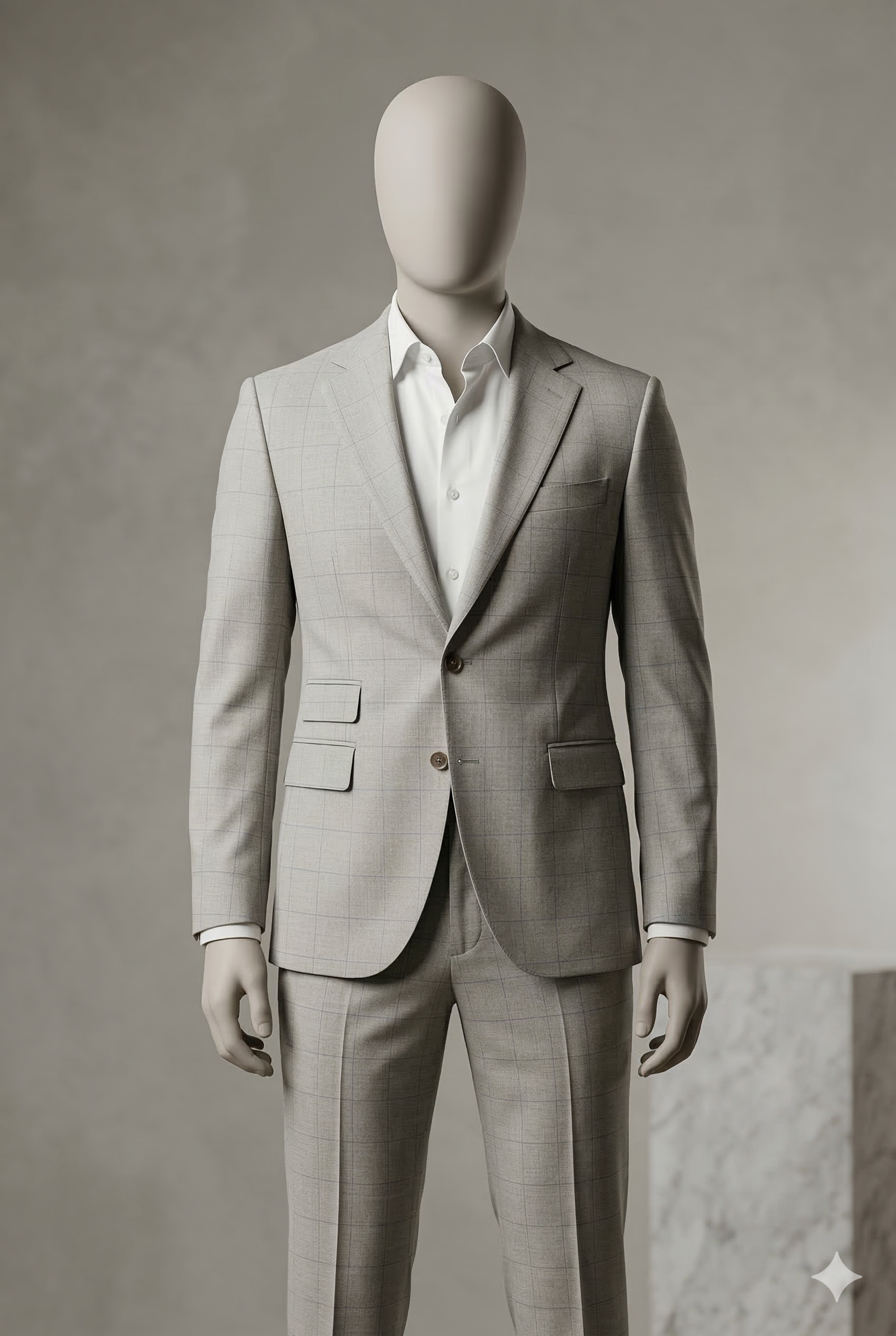 Classic Light Grey Checkered Luxury Suit