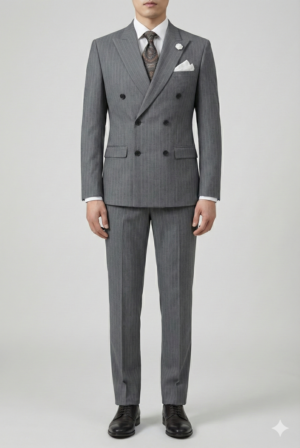 The Sterling Pinstripe: Super 150s Grey Double-Breasted Suit