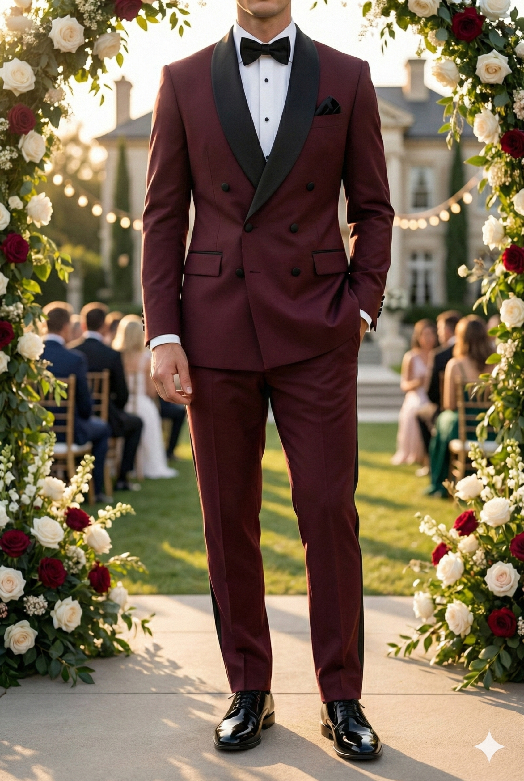 The Royal Burgundy: Double-Breasted Wedding Tuxedo