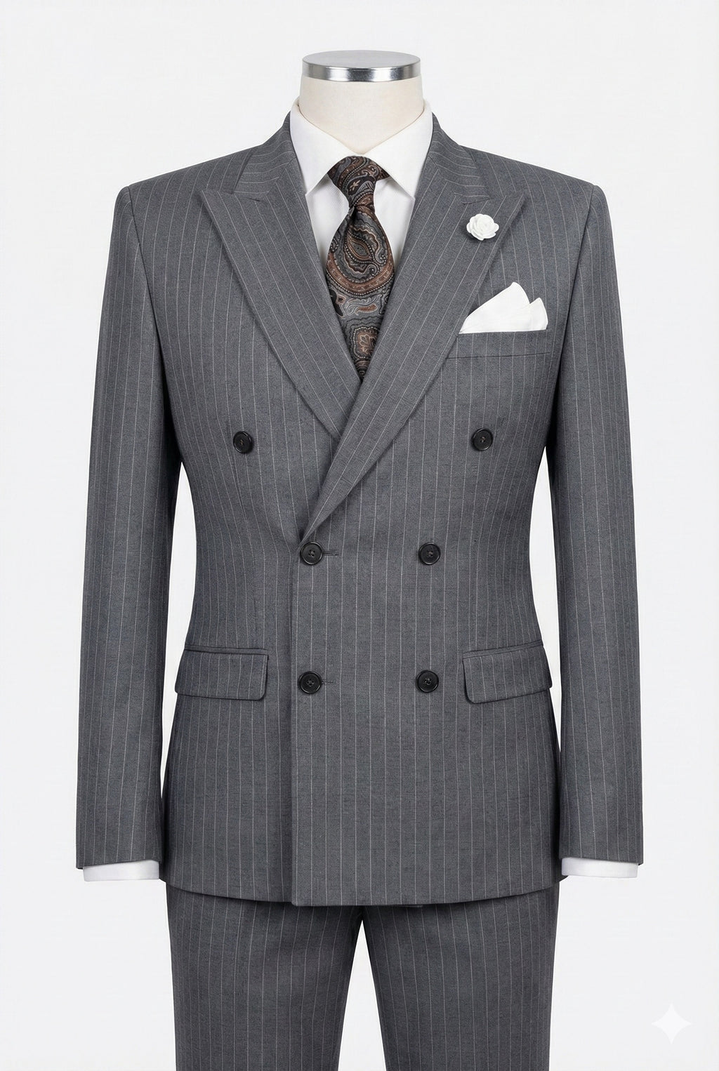 The Sterling Pinstripe: Super 150s Grey Double-Breasted Suit