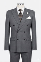 The Sterling Pinstripe: Super 150s Grey Double-Breasted Suit