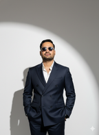 The Sovereign: Navy Double-Breasted Suit with Golden Accessories