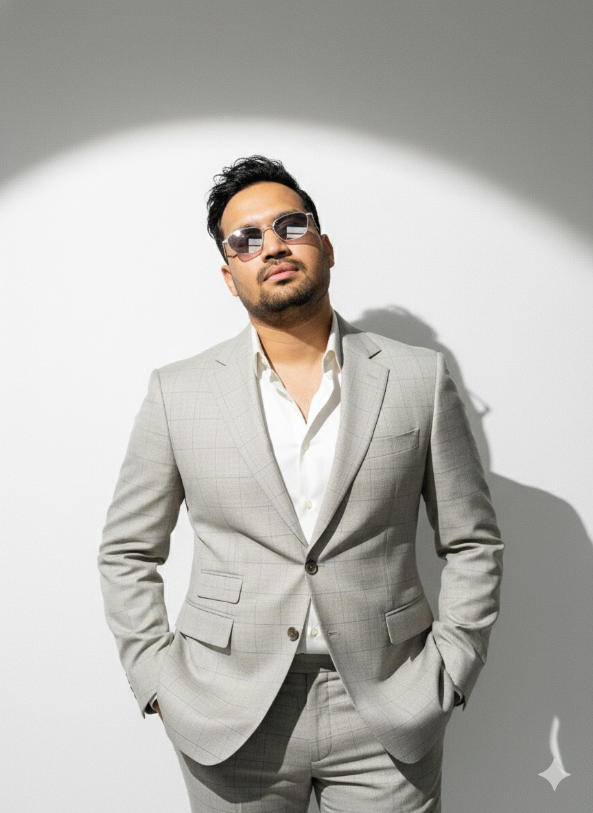 Classic Light Grey Checkered Luxury Suit